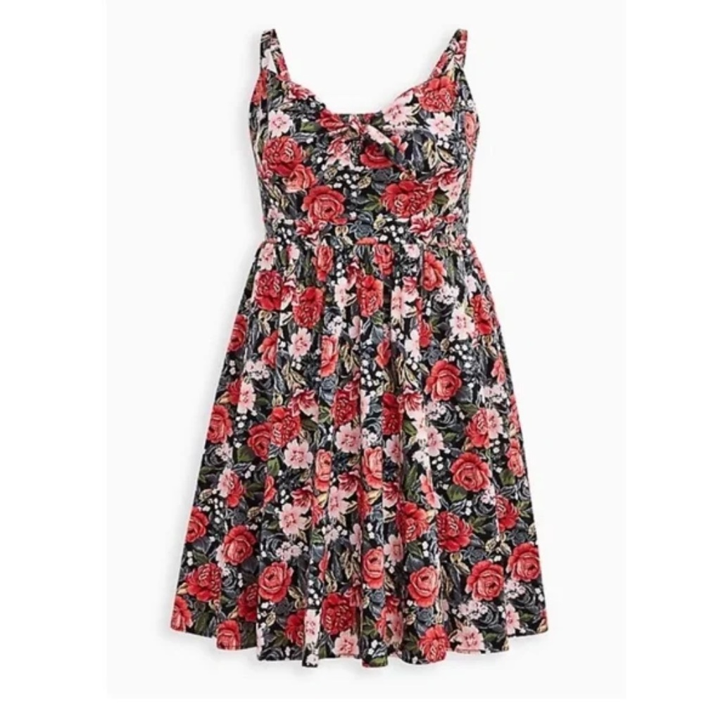Torrid 2 Tie Front Dress Black with Roses
